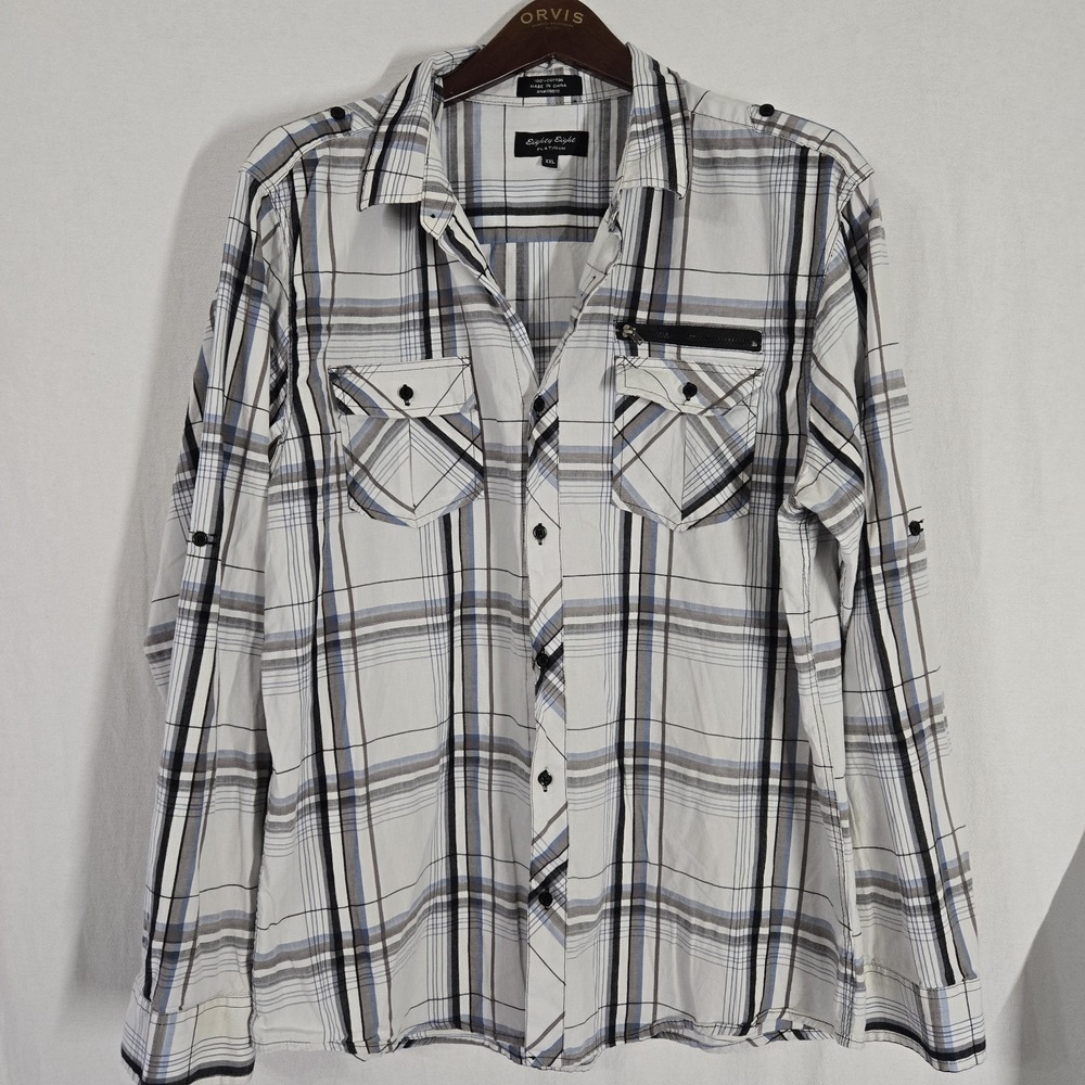Eighty Eight Platinum Long Sleeve‎ Shirt Mens XXL 100% Cotton Plaid White Black - Picture 2 of 4